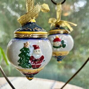 Vintage Christmas Ornament Hinged Porcelain Trinket Boxes – Santa & Snowman